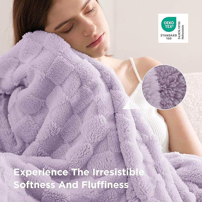 Bedsure GentleSoft Blankets Queen Size for Bed - Super Soft Cozy Blanket for Women Men Girls, Large Fuzzy Fleece Throw for Bedroom Decor, Lavender Fog, 90x90 Inches