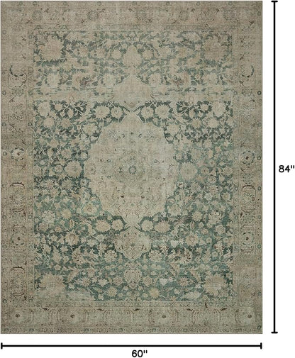 Loloi Magnolia Home by Joanna Gaines Sinclair Collection SIN-05 Jade/Sand 5'-0" x 7'-0", .25" Pile Height, Machine Washable, Area Rug