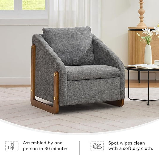 Modern Upholstered Armchair with Wooden Frame, 29" W x 29" D x 29" H, Light Gray Chenille Fabric, Living Room Accent Chair (Grey)