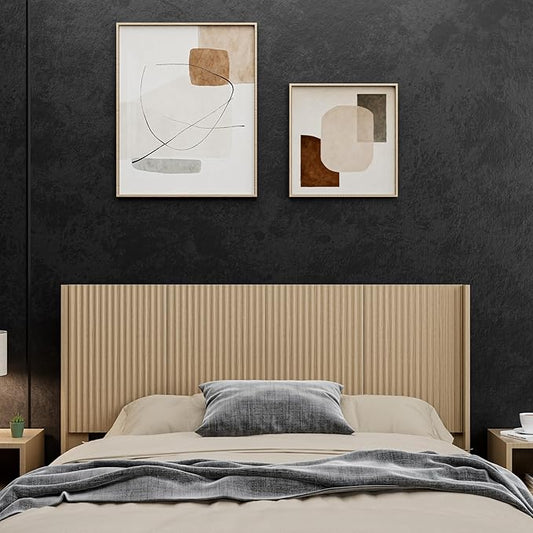 KEIKI Wooden Queen Size Headboard Only, 64.5" Wide Farmhouse Headboards with Wall Mounted Fluted Panel & Wingback for Bedroom, Oak