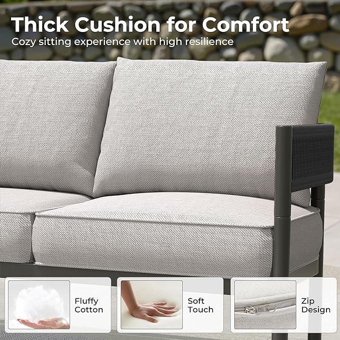 Grand patio 6-Piece Outdoor Furniture Set, 6 Seats Wicker Sofa Conversation Set with Thick Cushions and Coffee Table, for Backyard, Balcony, Garden (Beige)