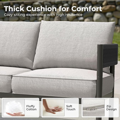 Grand patio 6-Piece Outdoor Furniture Set, 6 Seats Wicker Sofa Conversation Set with Thick Cushions and Coffee Table, for Backyard, Balcony, Garden (Beige)