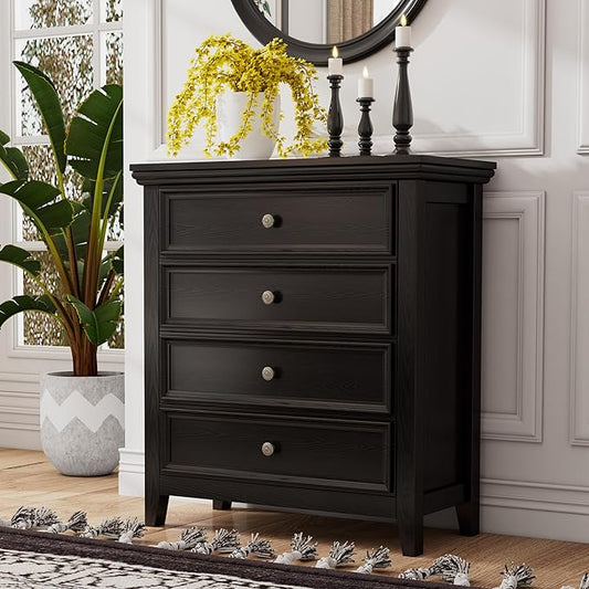 BLANKSPACE Black Dresser for Bedroom, 4 Chest of Drawer Modern Wood Nightstand, Wooden Clothes Organizer Cabinet Dressers for Living Room, Closets, Hallway