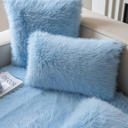 Neelvin Blue Faux Fur Cozy Fluffy Double-Sided Decorative Throw Pillow Covers 20x20 inch Set of 2,Velvet Pillowcase Cushion Case for Sofa Couch