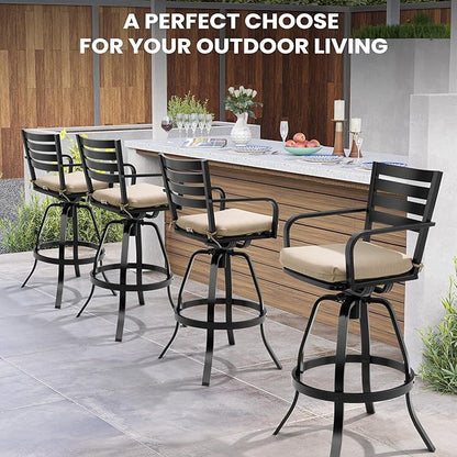 Pellebant 29.5" Outdoor Bar Stools Set of 8, Aluminum Swivel Patio Bar Height Stools with Footrest & Backrest,Rust-Proof Patio Stool Chairs for Deck Lawn Garden,Beige