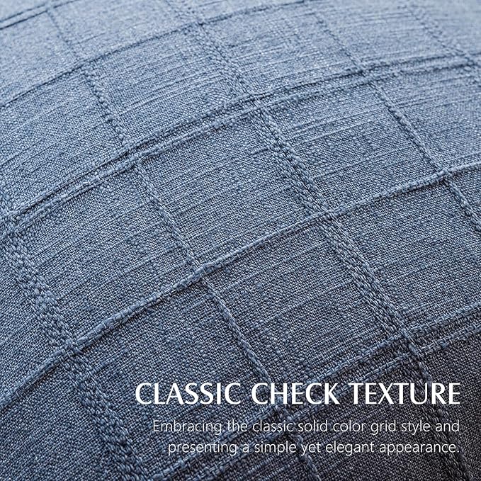 Foindtower Set of 2 Decorative Linen Check Throw Pillow Covers Neutral Farmhouse Lumbar Cushion Covers Modern Coastal Boho Home Decor for Sofa Chair Couch Bedroom Living Room,12×20 Inch,Blue