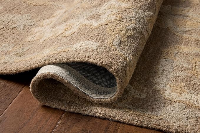 Loloi Chris Loves Julia Dorothea Collection DRT-01 Bark/Stone 8'-6" x 11'-6" Area Rug Wool Neutral Floral Living Room Bedroom Carpet