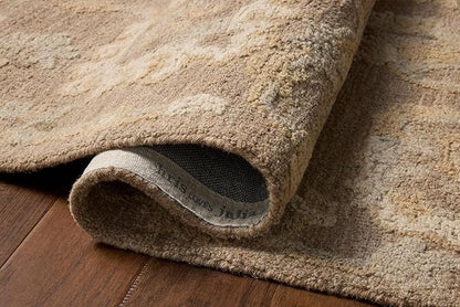 Loloi Chris Loves Julia Dorothea Collection DRT-01 Bark/Stone 2'-6" x 7'-6" Runner Rug Wool Neutral Floral Living Room Bedroom Carpet
