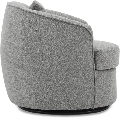 Swivel Accent Chair Set of 2, Modern Upholstered Boucle Barrel Arm Chairs with Pillow for Living Room, 360 Degree Round Swivel Sherpa Armchair with Round Base for Bedroom Club (2, Grey)