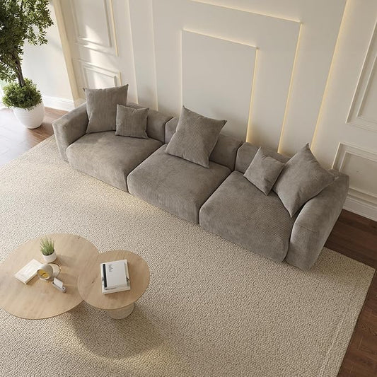 WJShome Modular Sectional Sofa Couch,141.73inch Oversized 3 Seater Sofa,Upholstered with Corduroy Fabric Couches with 5 Pillows,Cushion Covers Removable& Washable