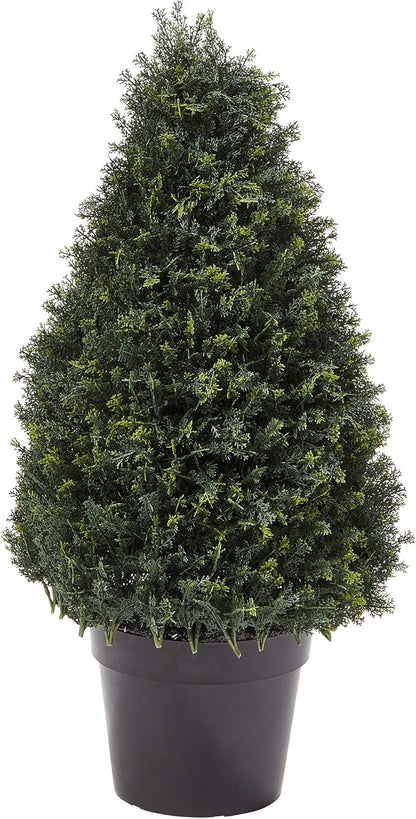 Artificial Cypress Topiary-37 Tower Style Faux Plant in Sturdy Pot - Realistic Indoor or Outdoor Potted Shrub-Home Decor by Pure Garden