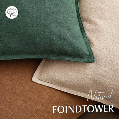 Foindtower Set of 2, Decorative Linen Soild Throw Pillow Covers Soft Accent Euro Cushion Case Farmhouse Neutral Pillowcase for Chair Couch Sofa Bedroom Living Room Home Decor 16 x 16 Inch Pine Green