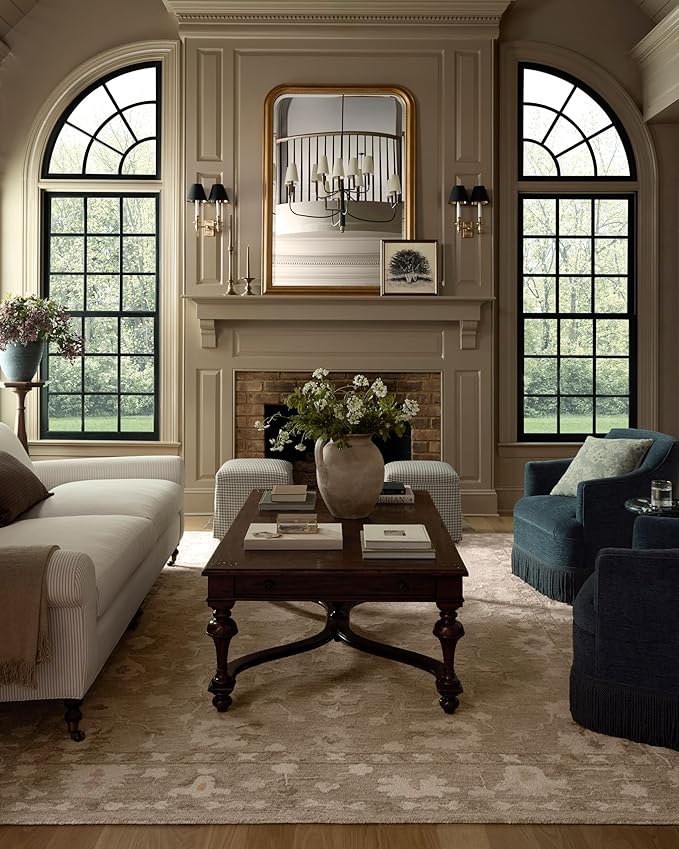 Loloi Chris Loves Julia Dorothea Collection DRT-02 Khaki/Dove 2'-6" x 9'-9" Runner Rug Wool Neutral Floral Living Room Bedroom Carpet