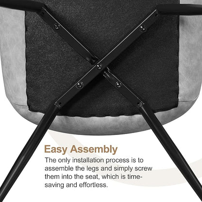 Yaheetech Dining Chairs Set of 2 Modern Upholstered Dining Room Chairs with Faux Leather Seat and Metal Legs for Home, Kitchen, Armless Design, Gray