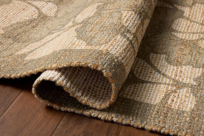 Loloi Chris Loves Julia Rue Collection RUE-02 Olive/Sage 5'-0" x 7'-6" Area Rug Jute Neutral Floral Living Room Bedroom Rug