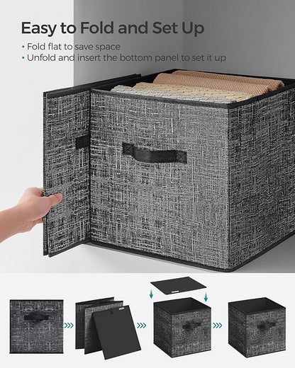 SONGMICS Storage Cubes, 13 x 13 x 13 Inches Non-Woven Fabric Bins with Double Handles, Set of 8, Closet Organizers for Shelves, Foldable, for Clothes, Ink Black UROB833B01