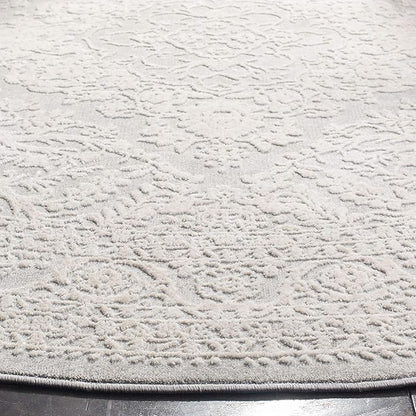 SAFAVIEH Area Rug 5' Round - Reflection Collection - Light Grey & Cream, Non-Shedding & Easy Cleaning, Ideal for Living Room, Bedroom (RFT668G)
