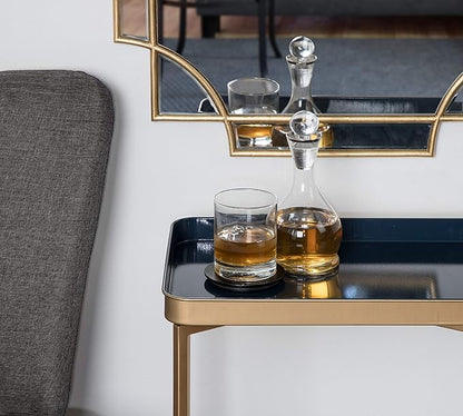 Kate and Laurel Celia Modern Tray Side Table, 18 x 12 x 26, Navy Blue and Gold, Foldable Rectangular End Table for Storage and Display