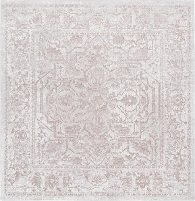 SAFAVIEH Area Rug 8' Square - Reflection Collection - Large - Cream & Ivory, Non-Shedding & Easy Cleaning, Ideal for Living Room, Bedroom (RFT665D)