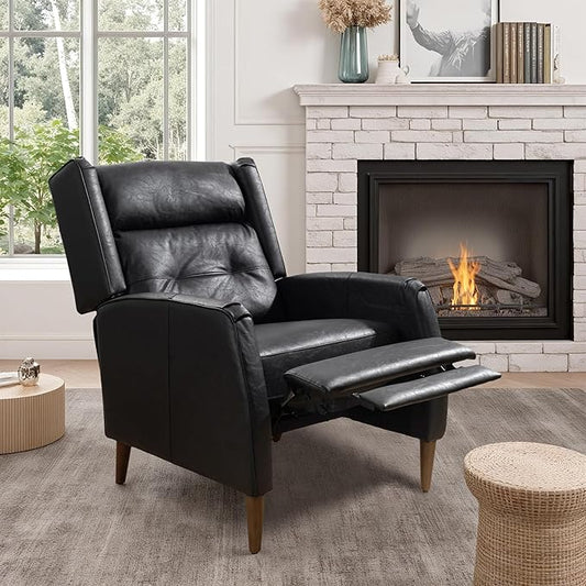 Art Leon Modern Accent Chair - Faux Leather Armchair with Ottoman Single Lounge Side Chair for Bedroom Living Room Mid Century Modern Chair with Adjustable Backrest, Black