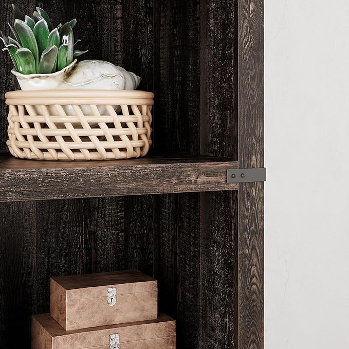 IDEALHOUSE 5 Tier Bookcase, Farmhouse Book Shelf with Storage, Tall Book Case Wooden 5 Shelf Bookcase for Home Office, Living Room, Bed Room(Oak, 67.4" H x 24.6" W x 12.8" D)