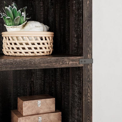 IDEALHOUSE 5 Tier Bookcase, Farmhouse Book Shelf with Storage, Tall Book Case Wooden 5 Shelf Bookcase for Home Office, Living Room, Bed Room(Oak, 67.4" H x 24.6" W x 12.8" D)