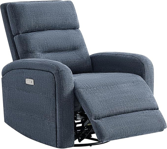Watson & Whitely Swivel Power Recliner Glider Rocker, Small Recliner with Charging Port for Living Room, Fabric in Blue