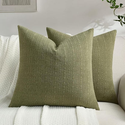 FUTEI Moss Green Chenille Throw Pillow Covers 20x20 Inch Set of 2,Soft Striped & Diamond Textured Cushion Cases,Modern Home Decor for Couch Living Room