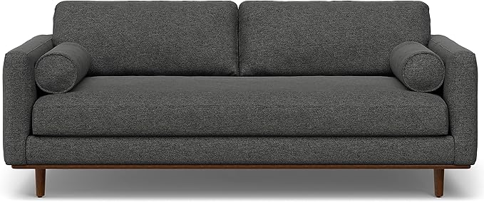 SIMPLIHOME Morrison Mid-Century Modern 89 inch Wide Sofa with Ottoman Set in Charcoal Grey Tightly Woven Performance Fabric for the Living Room and Family Room