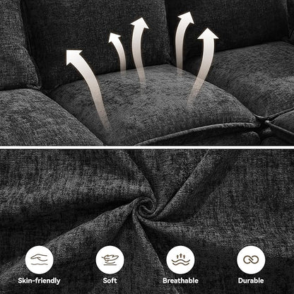 55" Cloud Modular Loveseat Sofa with Storage, Modern Upholstered Sofa Couch Small Love Seat，2 Seater Chenille Comfy Sectional Sofa with Armrests for Living Room, Small Space, Black