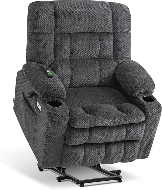 MCombo Dual Motor Power Lift Recliner Chair for Elderly, Lay Flat Lift Chair with Heat and Massage, Petite Wide Lift Chair, Cup Holders, USB A&C Ports, Fabric R7894 (Small-Wide, Dark Gray)