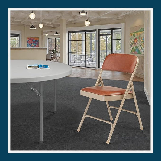 OEF Furnishings OEF1200 Series Premium Heavy Duty Vinyl Padded Folding Chairs, Commercial Grade 500 lb Capacity (4-Pack, Honey Brown)