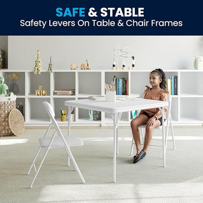 Flash Furniture Mindy Kids 3-Piece Folding Table and Chairs Set for Daycare and Classrooms, Children's Activity Table and Chairs Set, White