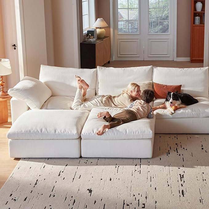 Modular Sectional Sofa, 141.7" L Shaped Modern Sofa Modular Sectional Cloud Couch with Ottoman, Modern Cloud Sectional Couches for Living Room, Deep Seat Sofa with Washable Cover