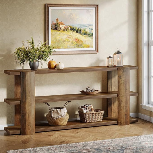 Tribesigns 70.87" Extra Long Console Table for Entryway, Narrow Wooden 3-Tier Sofa Table Behind Couch, Farmhouse Entryway Accent Table for Living Room, Hallway Foyer, Brown