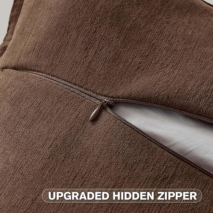 FUTEI Brown Chenille Throw Pillow Covers 26x26 Inch Set of 2,Edges Double-Stitched Euro Pillow Shams,Modern Home Decor for Couch Living Room