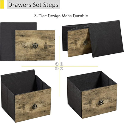 VECELO Dresser TV Stand for Bedroom with 5 Fabric Drawers, Entertainment Center for 32/40/43 in TVs, Media Console Table with Storage, Open Shelf, Adjustable Feet, Living Room Furniture, Rustic Gray