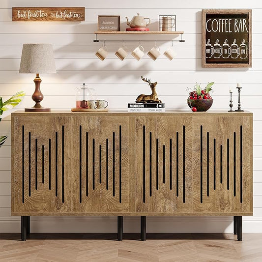 Tribesigns Set of 2 Sideboard Buffet with Storage, 59" Buffet Sideboard Cabinet with Adjustable Shelves, Accent Storage Cabinet for Living Room, Natural