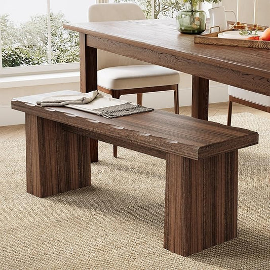 LITTLE TREE 47-Inch Wooden Entryway Bench, Farmhouse Dining Bench with Sturdy Frame for Dining Room, Bedroom, Living Room Hallway Kitchen, Easy Assembly (Mahogany)