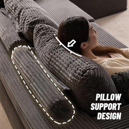 107" Boneless Couch with Deep Seat, Modular Sectional Sofa, Cloud Sectional Couch for Living Room, No Assembly Required, Corduroy, U-Shape 3 Seater Right, Gray