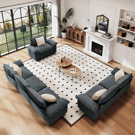 PHI VILLA Cloud Modular Couches Sets, 3 Pieces Large Sectional Sofa Set with Loveseats & Single Sofa, 6-Seater Upholstered Couch for Living Room, Chenille Fabric, Dark Cyan