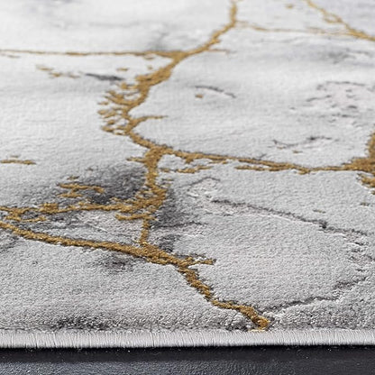SAFAVIEH Craft Collection Area Rug - 5'3" Square, Grey & Gold, Modern Abstract Design, Non-Shedding & Easy Care, Ideal for High Traffic Areas in Living Room, Bedroom (CFT877F)
