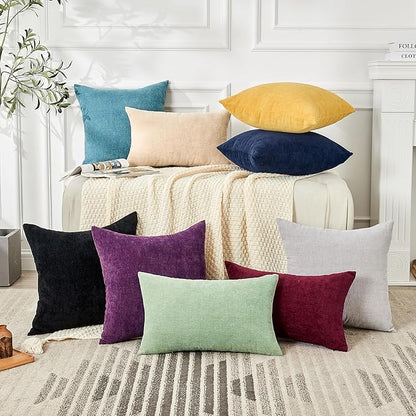 GAWAMAY Decorative Square Throw Pillow Covers 22"x22" Inch Set of 2, Super Soft Chenille Pillows Farmhouse Fall Pillowcase for Living Room Bedroom Sofa Couch Cushion Cover Smoke Blue 55x55cm