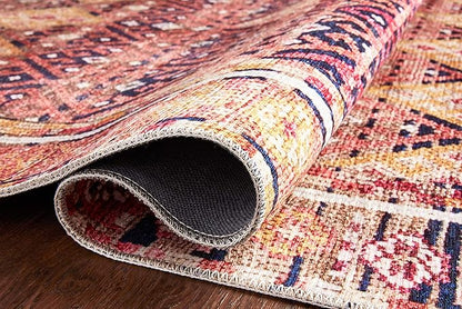 Loloi Layla Collection LAY-15 Magenta/Multi 2'-6" x 9'-6" .13" Thick Runner Rug, Soft, Durable, Vintage Inspired, Distressed, Low Pile, Non-Shedding, Easy Clean, Printed, Living Room Rug