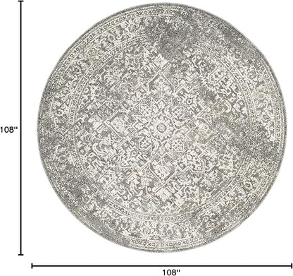 SAFAVIEH Evoke Collection 9' Round Grey/Ivory EVK256D Oriental Distressed Non-Shedding Dining Room Entryway Foyer Living Room Bedroom Area Rug