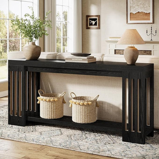 Tribesigns Farmhouse Console Table, 70.9-Inch Sofa Table Behind Couch with Vertical Stripe Legs, 2-Tier Entryway Accent Furniture for Living Room, Hallway, Entrance, Foyer, Black