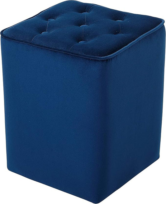 BIRDROCK HOME Tufted Navy Velvet Ottoman Foot Stool - Square - Soft Compact Padded Stool - Great for The Living Room, Bedroom and Kids Room - Upholstered Small Furniture