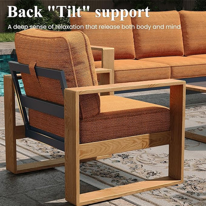 LayinSun 5 Pieces Aluminum Patio Furniture Set with Coffee Table, Oversized Seat with Hight Back, Outdoor Conversation Sets for Porch, Balcony, Deck