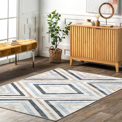 nuLOOM 9' x 13' Machine Washable Stain-Resistant Area Rug Medium Profile for Living Room, Bedroom, and Dining Room, Akari Blue