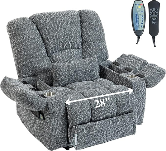 Big Man 500 lbs Power Lift Recliner for Big & Tall Elderly Adults 28 Inch Wide Seat, Lay Flat Lift Recliner Chair with Extended Footrest, Heat Massage, USB Type-C, Flip Arm Storage & Cup Holders